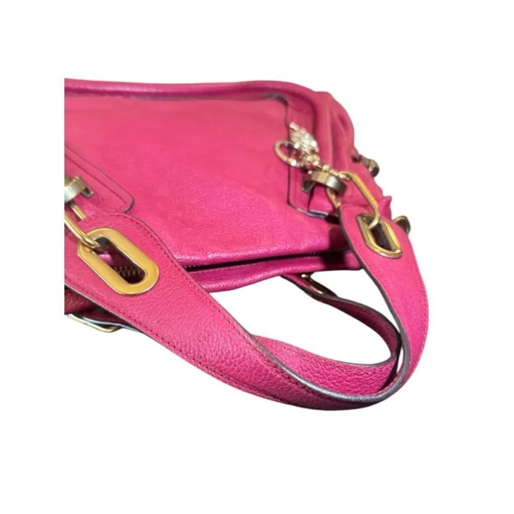 Chloe Fuchsia Pink Leather Medium Paraty 2way Satchel with Charm Auth